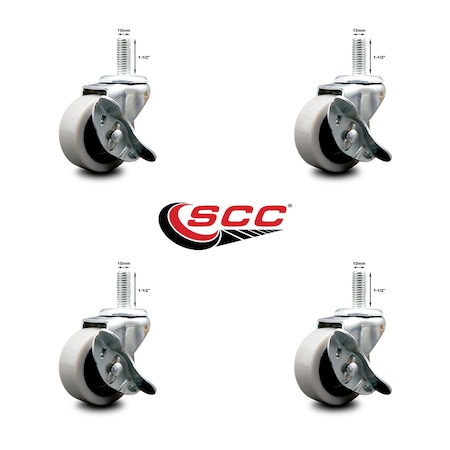 Service Caster 2 Inch Thermoplastic Wheel 10mm Threaded Stem Caster Set with Brakes, 4PK SCC-TS05S210-TPRS-SLB-M1015-4